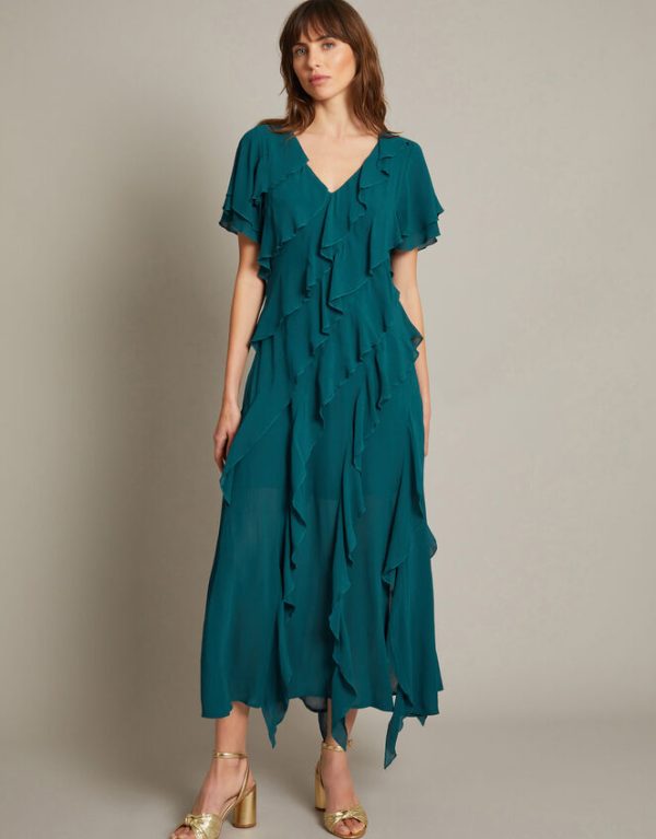 Monsoon Renata Ruffle Maxi Dress Teal