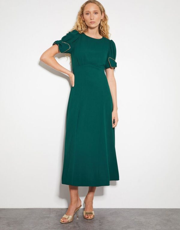 Monsoon Belle Bow Sleeve Midi Dress Green