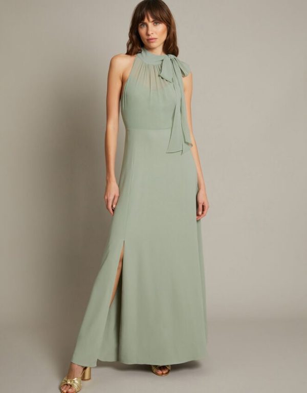 Monsoon Monika Halter Chiffon Maxi Dress Green