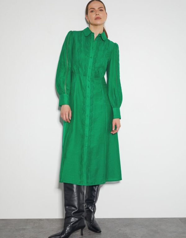 Monsoon Laila Lace Midi Shirt Dress Green