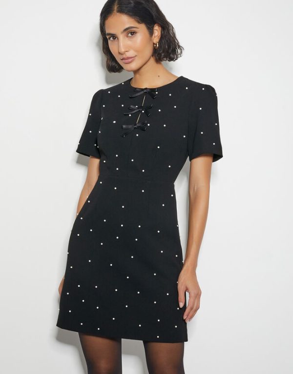 Monsoon Lia Pearl Short Sleeve Mini Dress Black