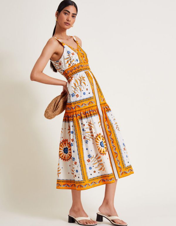 Monsoon Anya Border Print Dress Yellow