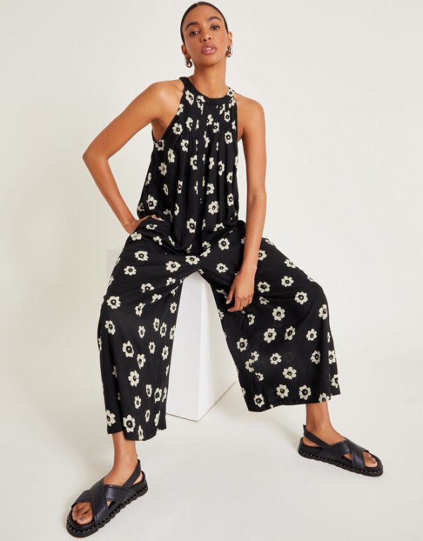 Monsoon Lei Floral Wide Leg Jumpsuit Black