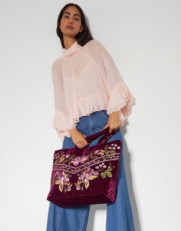 Monsoon Freya Embroidered Velvet Tote Bag