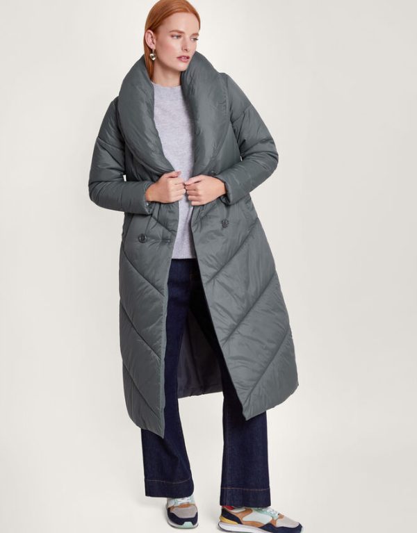 Monsoon Clara Longline Padded Maxi Coat Grey