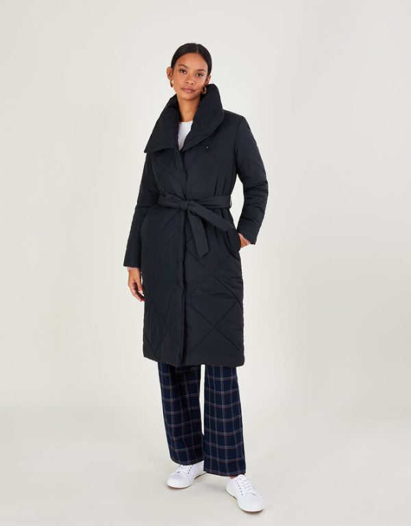 Monsoon Piper Padded Shawl Collar Coat in Recycled Polyester Blue