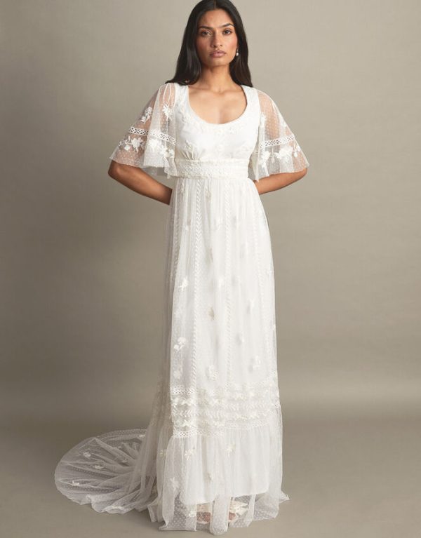 Monsoon Julita Embroidered Lace Bridal Dress Ivory