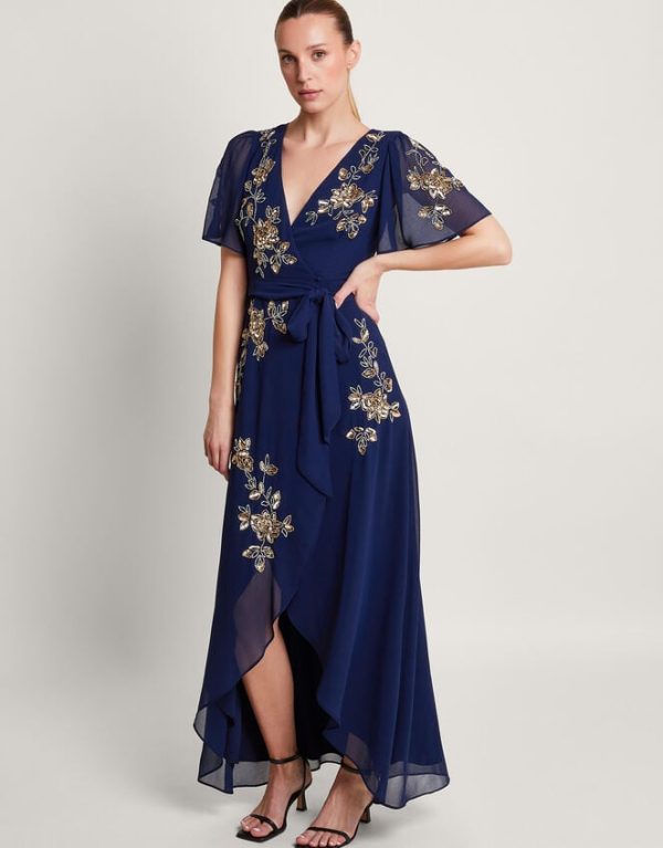 Monsoon Sarah Embellished Wrap DressBlue