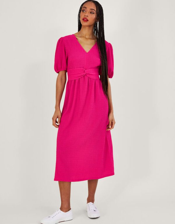 Monsoon Twist Detail Jersey Midi Dress Pink