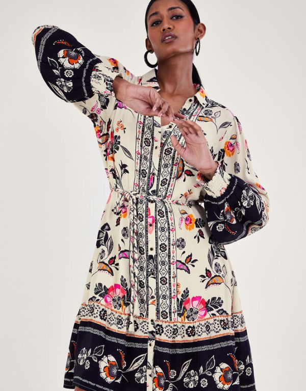 Monsoon Floral Shirt Dress Ivory