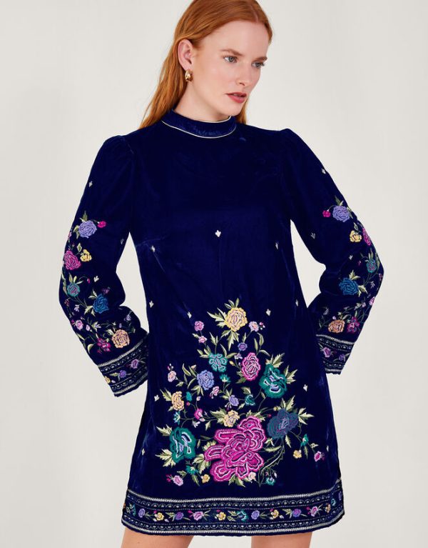 Monsoon Freya Embroidered Tunic Dress Blue