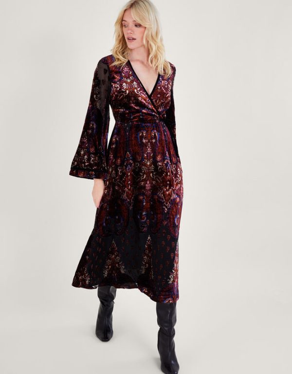 Monsoon Peri Paisley Devore Dress Black - Image 2