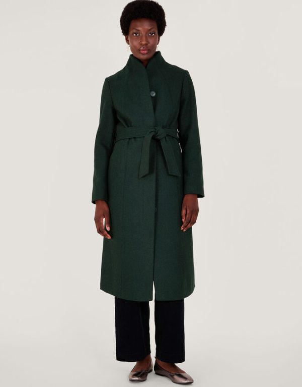 Monsoon Saskia Belted Coat Green - Image 2