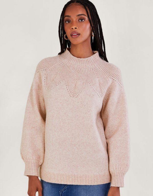 Monsoon Pattern Neck Jumper Pink