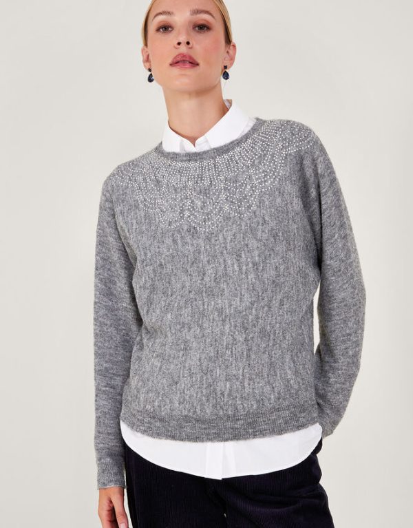 Monsoon Evie Embellished Jumper Grey