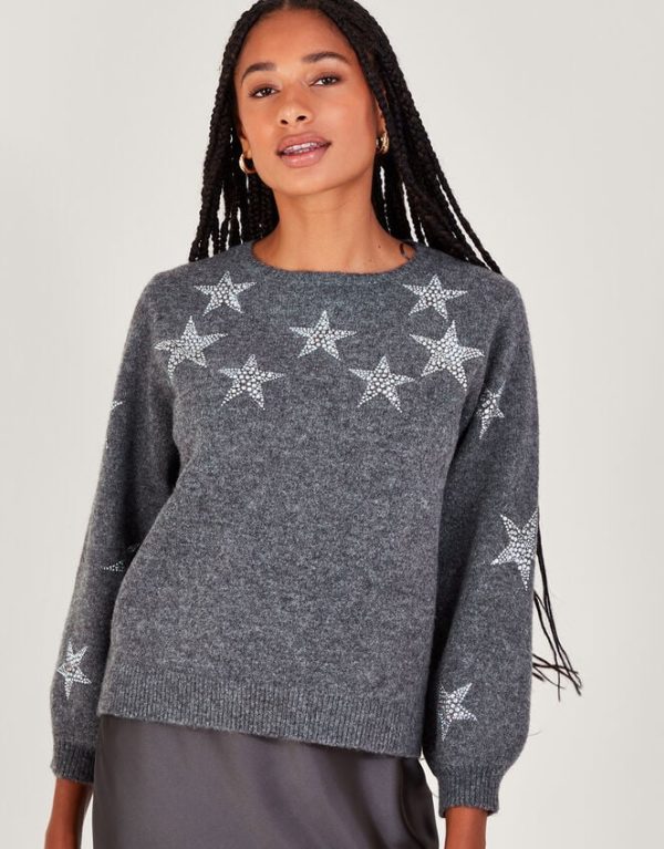 Monsoon Sabrina Star Jumper Grey - Image 2