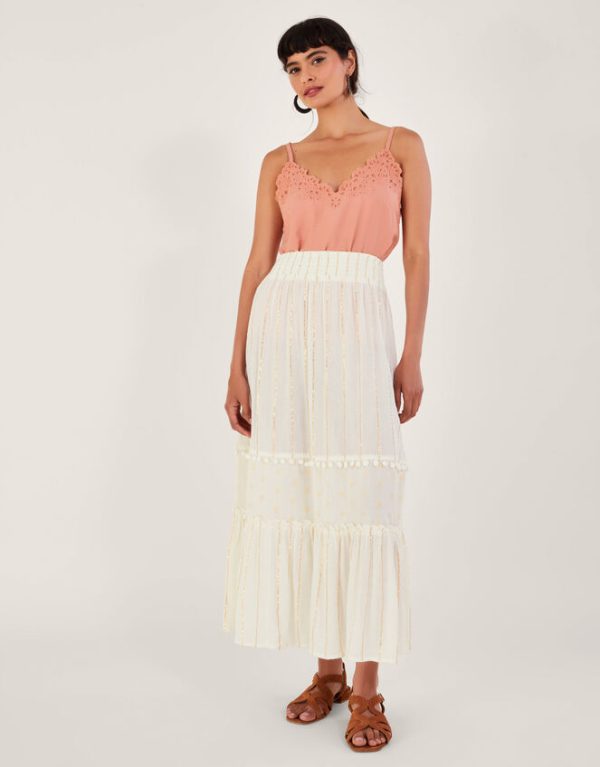 Monsoon Tiered Metallic Beach Skirt White