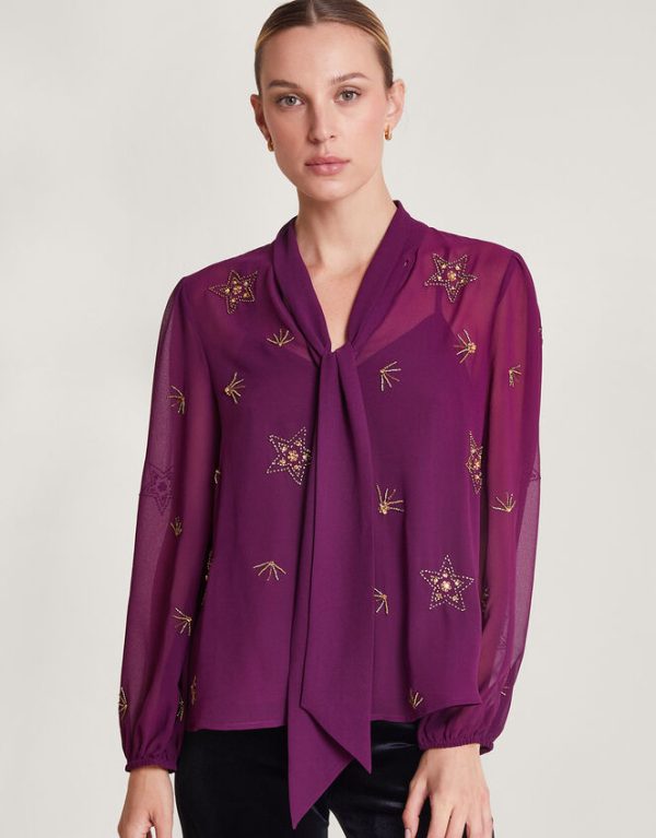 Monsoon Selena Pussybow Blouse Purple