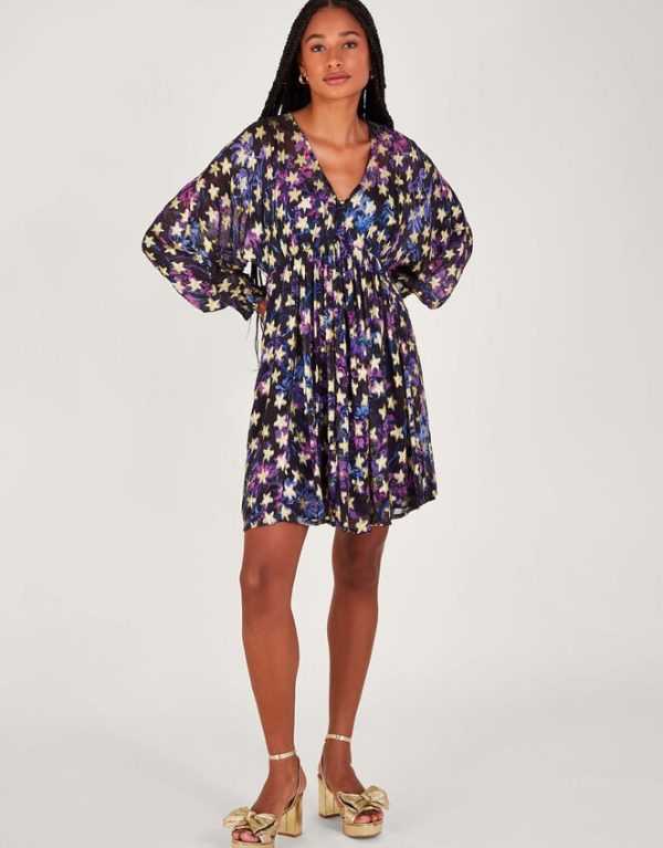 Monsoon Lia Star Print Mini Dress Black