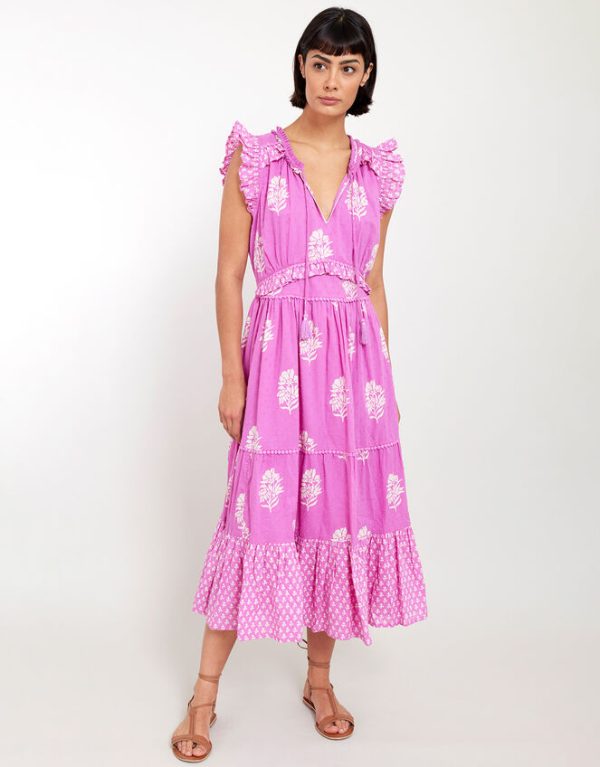 Monsoon East Sleeveless Tiered Print Dress Pink - Image 2