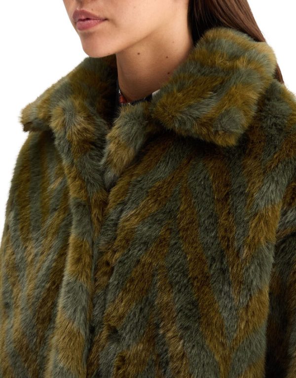 Monsoon Scotch and Soda A-Line Chevron Faux Fur Coat Green - Image 2