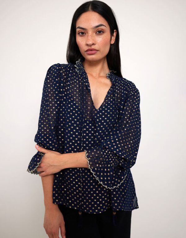 Monsoon East Foil Polka Dot Blouse Blue - Image 2