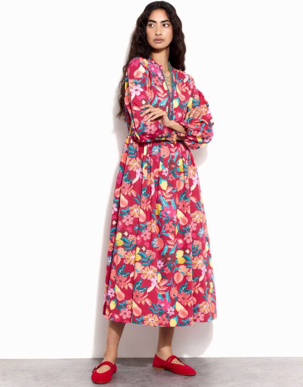 Monsoon East Fruit and Floral Print Midi Dress Red - Image 2