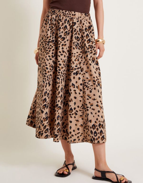 Monsoon Raife Leopard Print Skirt Natural - Image 3