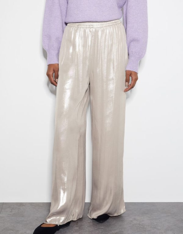 Monsoon Lillie Metallic Wide Leg Trousers Natural - Image 2