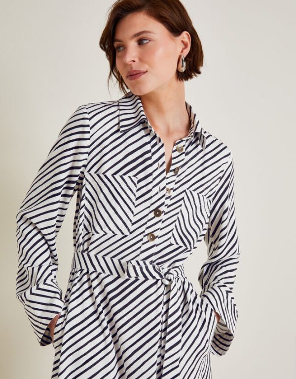 Monsoon Sabitha Stripe Midi Shirt Dress Black - Image 2