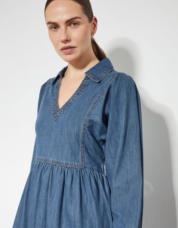 Monsoon Wilma Long Sleeve Denim Midi Dress Blue - Image 2