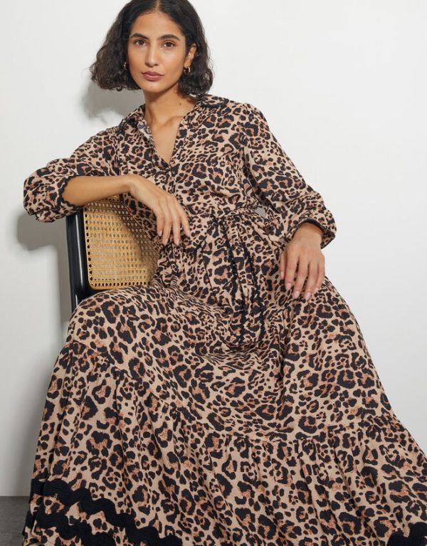 Monsoon Lola Leopard Print Maxi Dress Brown - Image 2