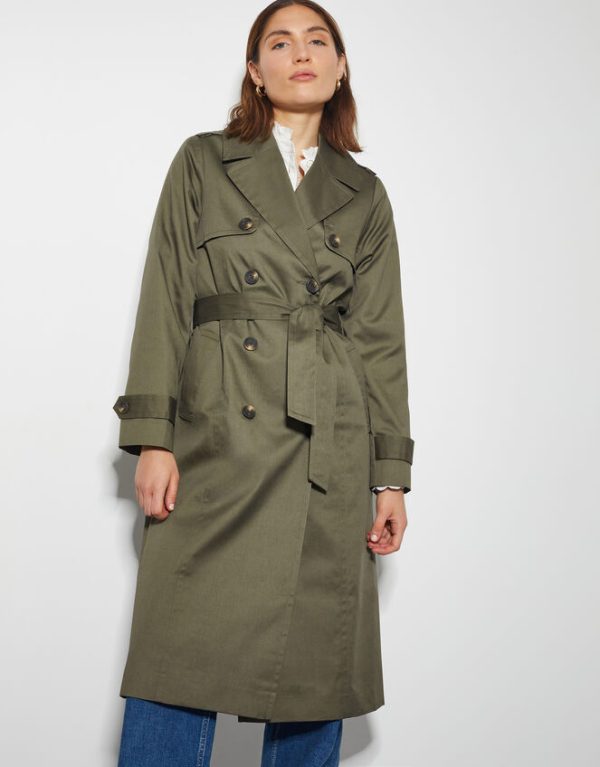 Monsoon Matilda Midi Trench Coat Green - Image 2