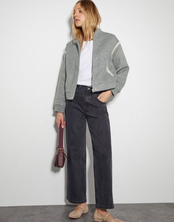 Monsoon Elodie Stitch Bomber Jacket Grey - Image 2