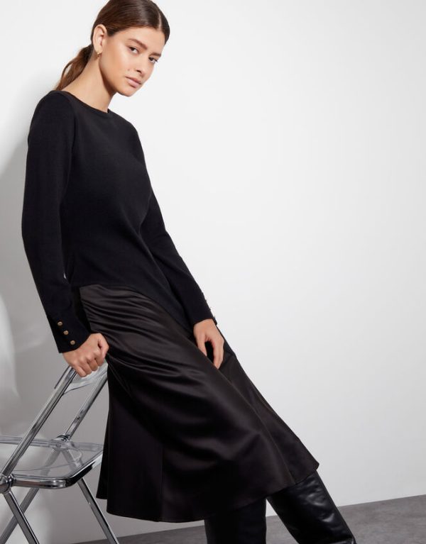 Monsoon Saz Satin Knit Dress Black - Image 2