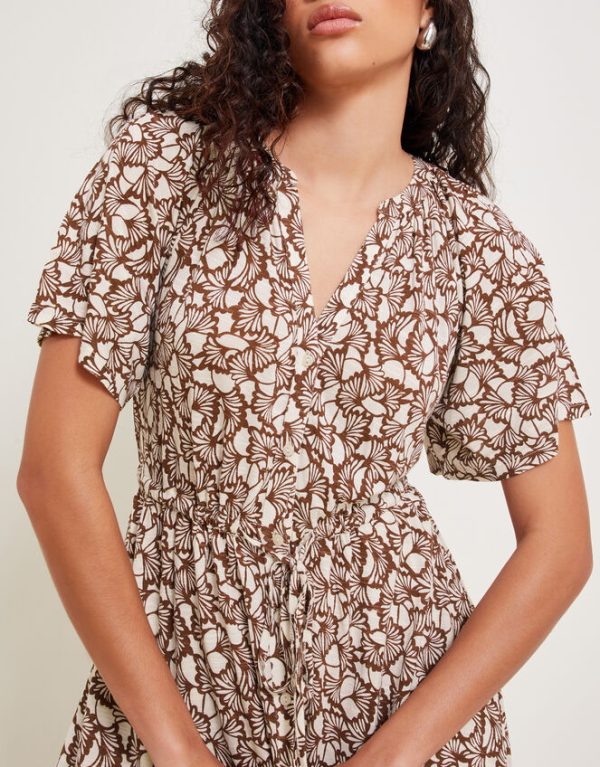 Monsoon Natalia Jersey Print Shirt Dress Brown - Image 2