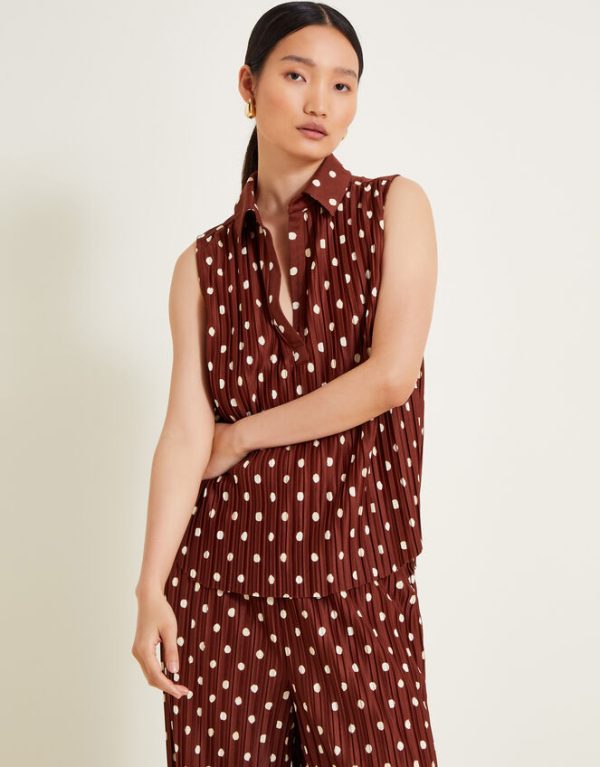 Monsoon Paris Spot Plisse Top Brown - Image 2