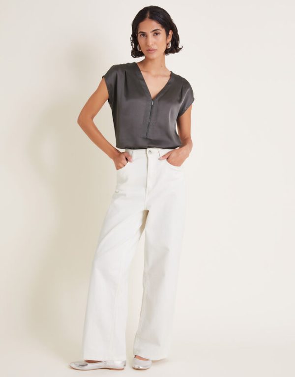 Monsoon Wilde Sleeveless Satin Top Grey - Image 2