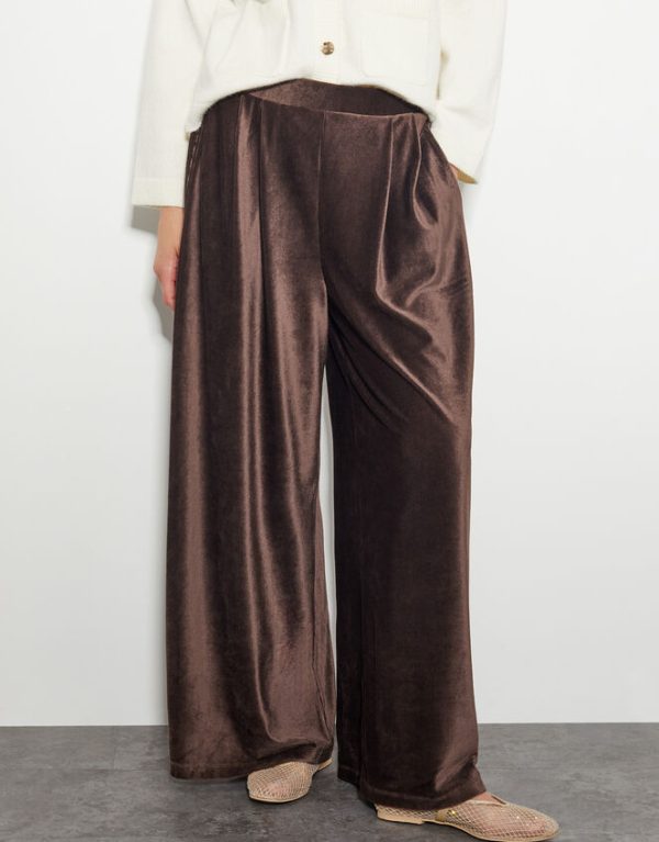 Monsoon Shay Rib Velour Wide Leg Trousers Brown - Image 2