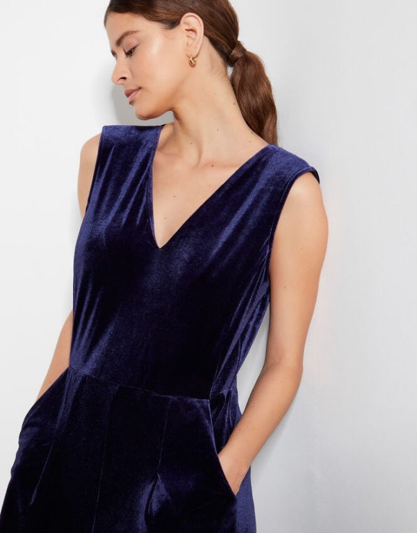 Monsoon Vayle Velvet Jumpsuit Blue - Image 2