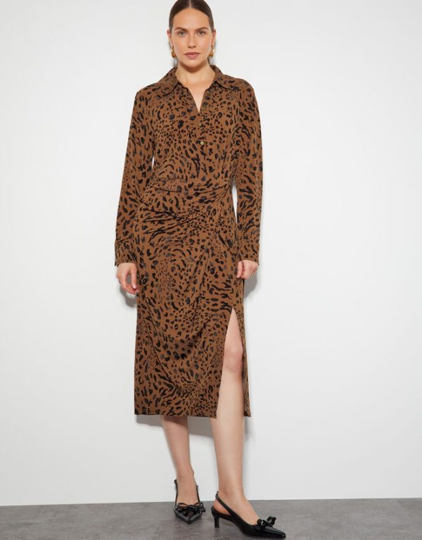 Monsoon Aubrey Jersey Leopard Print Dress Brown - Image 2