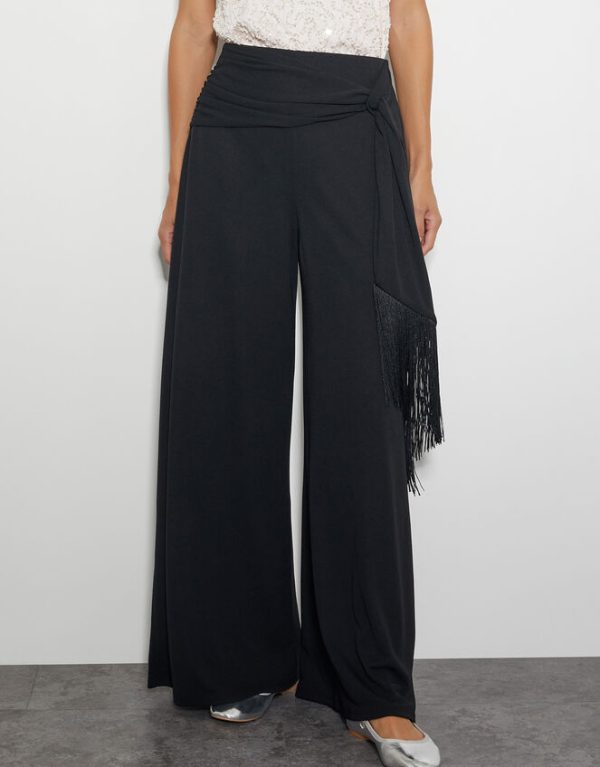 Monsoon Tanya Tassel Wide Leg Trousers Black - Image 2