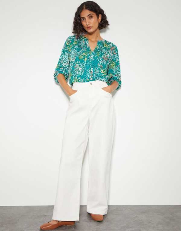 Monsoon Micola Floral Jersey Top Teal - Image 2