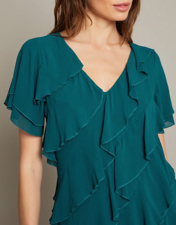 Monsoon Renata Ruffle Maxi Dress Teal - Image 2