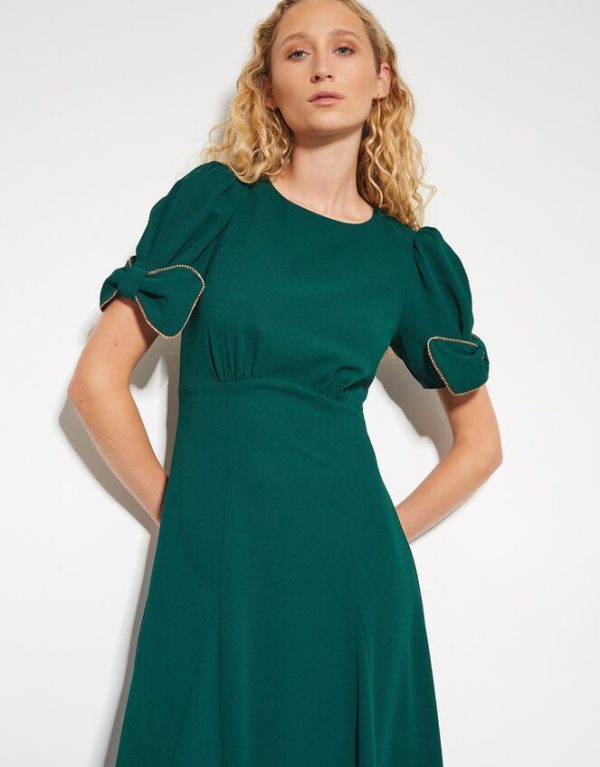 Monsoon Belle Bow Sleeve Midi Dress Green - Image 2