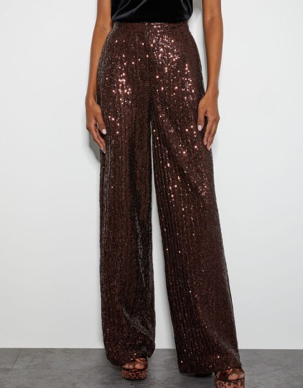 Monsoon Monsoon x Sarah Corbett-Winder Wide Leg Sequin Trousers Bronze