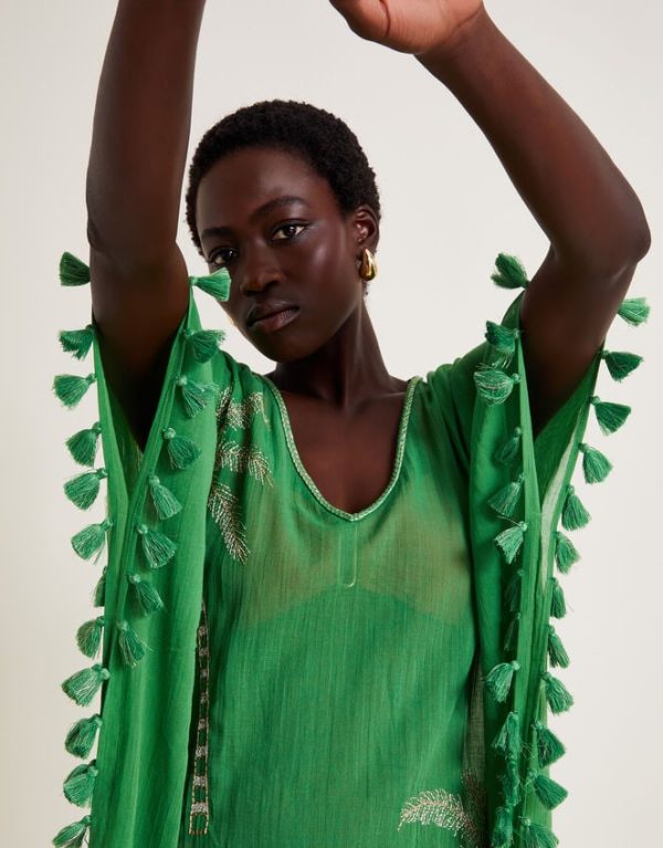 Monsoon Priscilla Embellished Kaftan Dress Green - Image 2