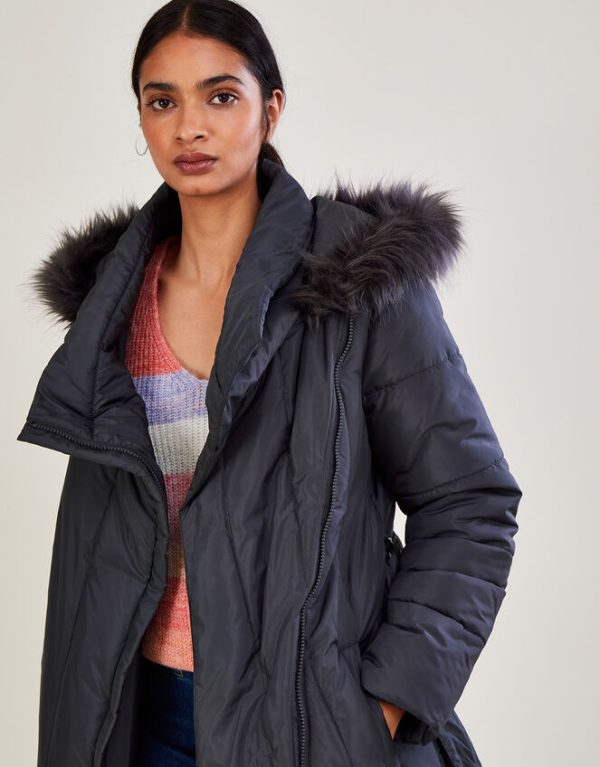 Monsoon Vera Vertical Stitch Padded Coat with Recycled Polyester Grey - Image 2