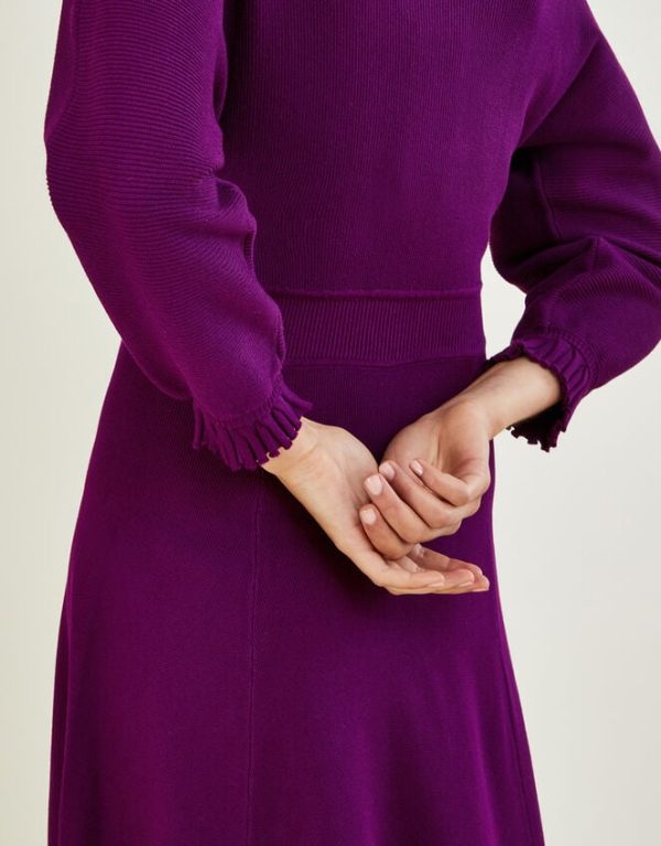 Monsoon Pleat Cuff Short Knit Dress Purple - Image 2