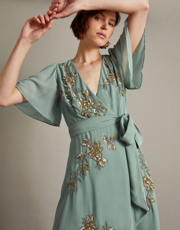 Monsoon Sarah Embellished Wrap DressGreen - Image 2